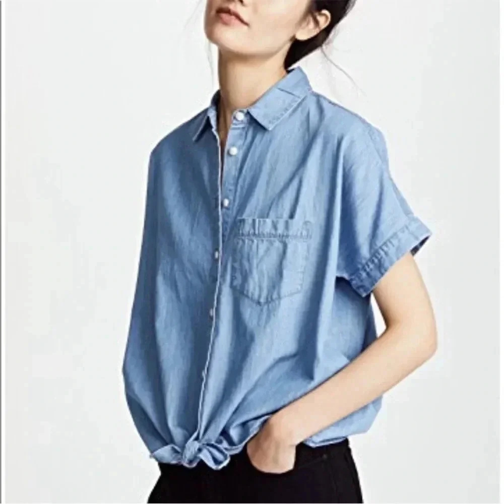 Madewell Denim Chambray Button Down Short Sleeve Courier Shirt Sz XS